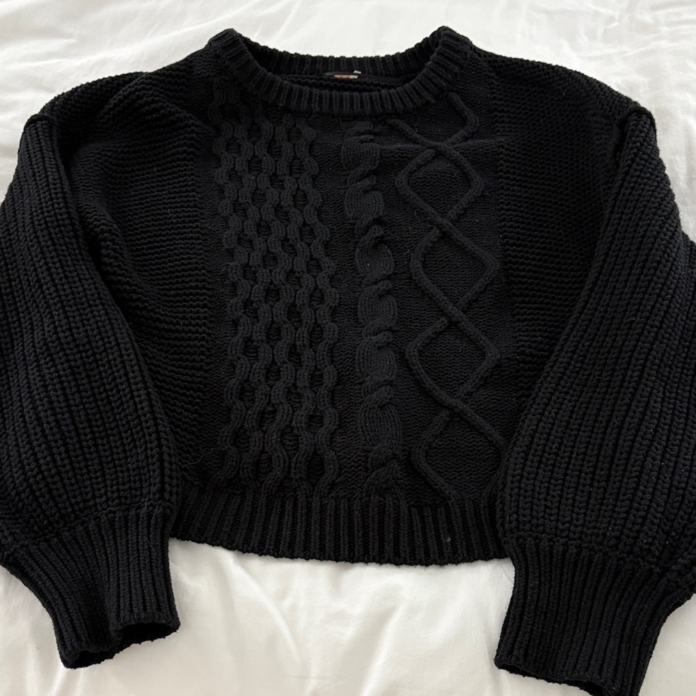 Free People Black Cable Knit Sweater